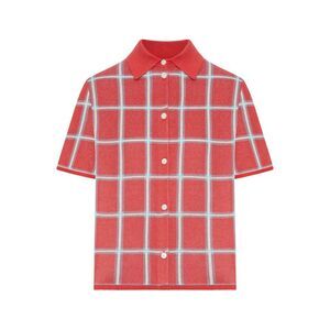 Guest In Residence Women Linen And Silk Blend Polo Shirt With Check Pattern